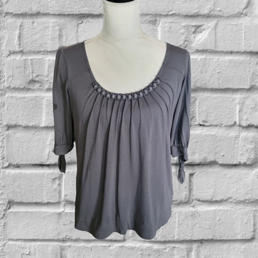 Elle Charcoal Gray‎ Beaded 3/4 Sleeve Flowy Blouse Size Small